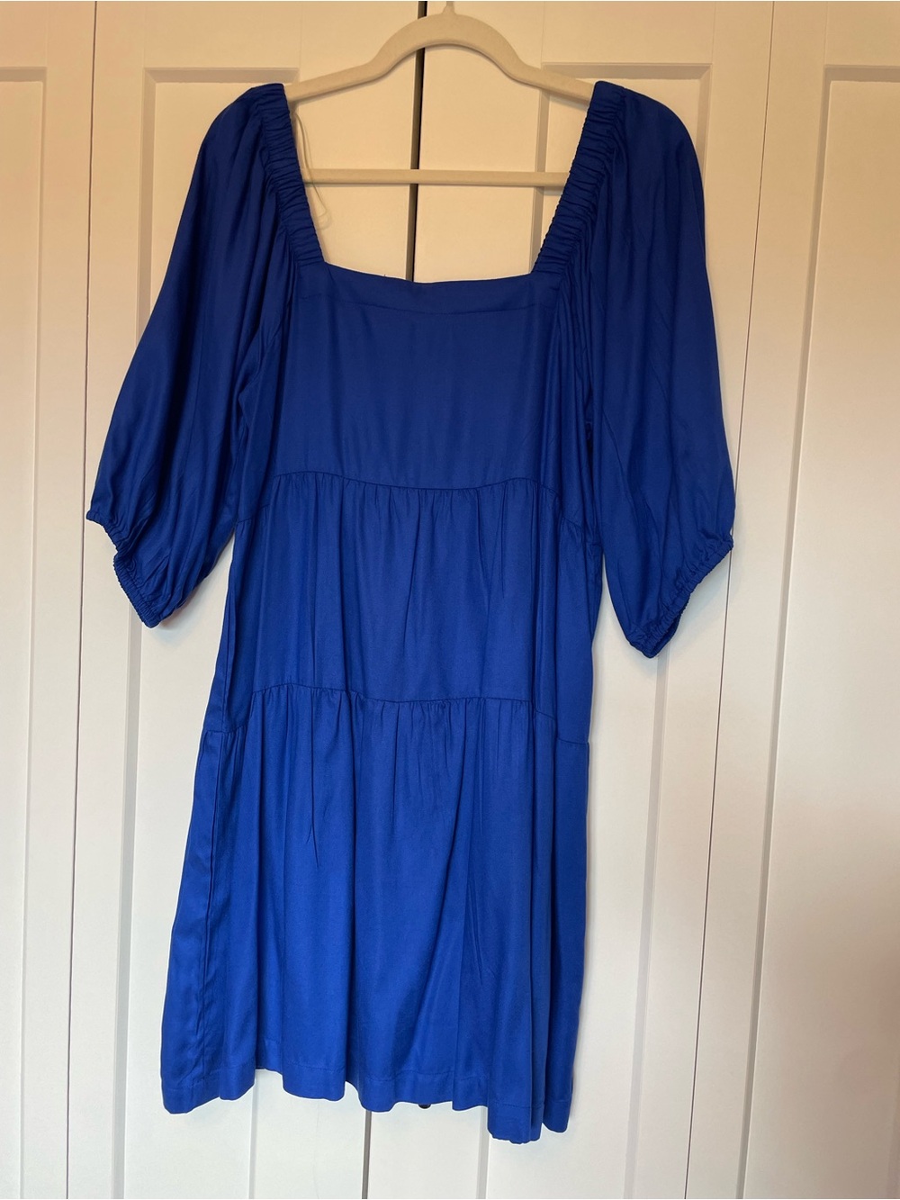 Square Neck Baby Doll Tiered Dress in Royal Blue
